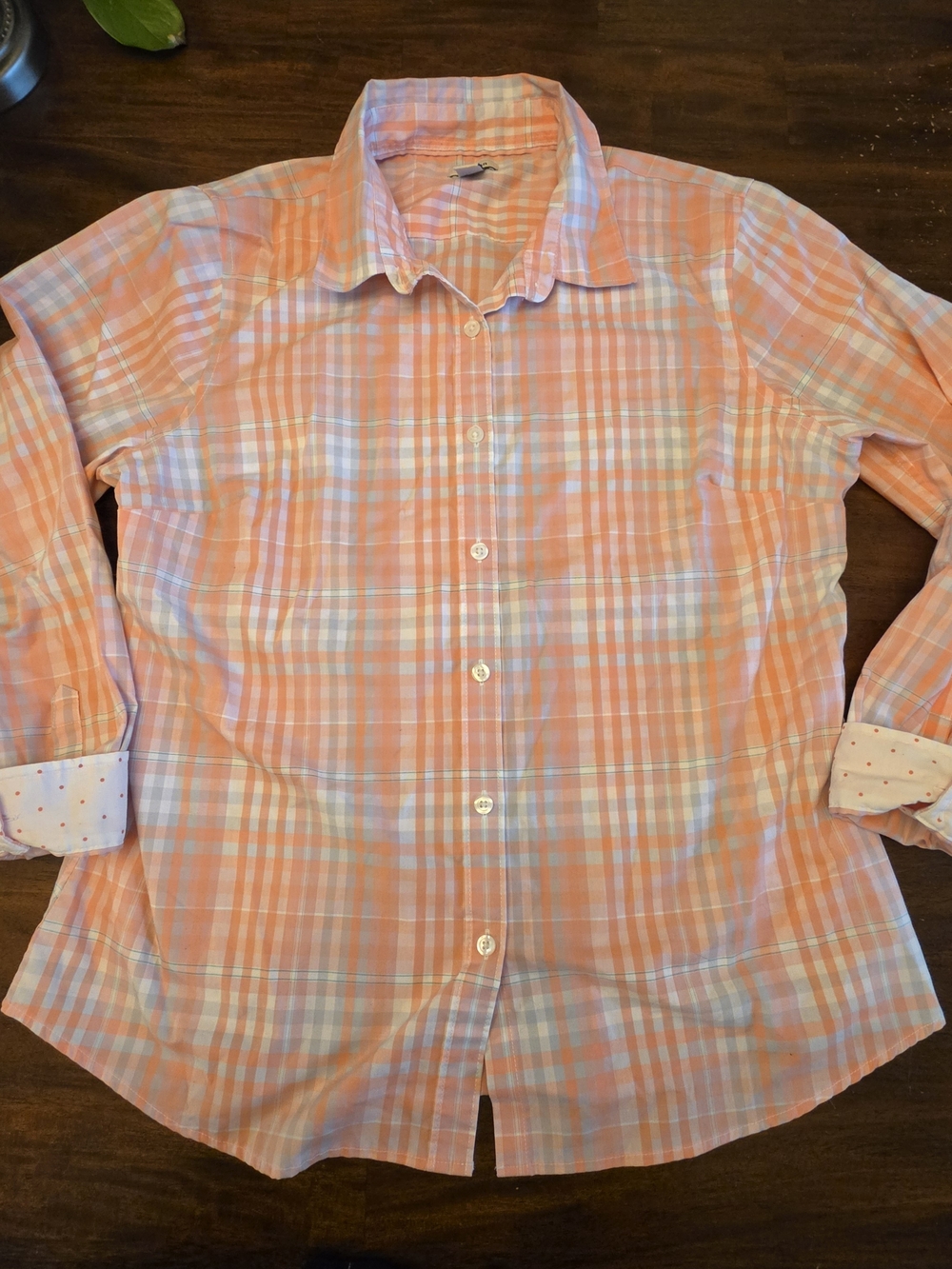 L.L. Bean Women's Size M Plaid Button-Down Shirt Orange Pink Long Sleeve Cotton